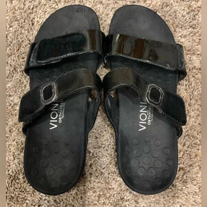 Vionic black 2 strap slide footbed orthaheel sandals